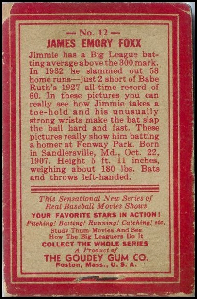 1937 Goudey Movies Red Back